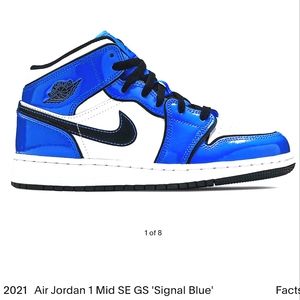 NIKE 2021 Air Jordan 1 Mid SE GS Signal Blue/ White/ Black- 5.5youth